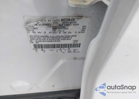 2010 Lincoln Mkx z USA, uszkodzony, nr VIN 2LMDJ8JC6ABJ18169